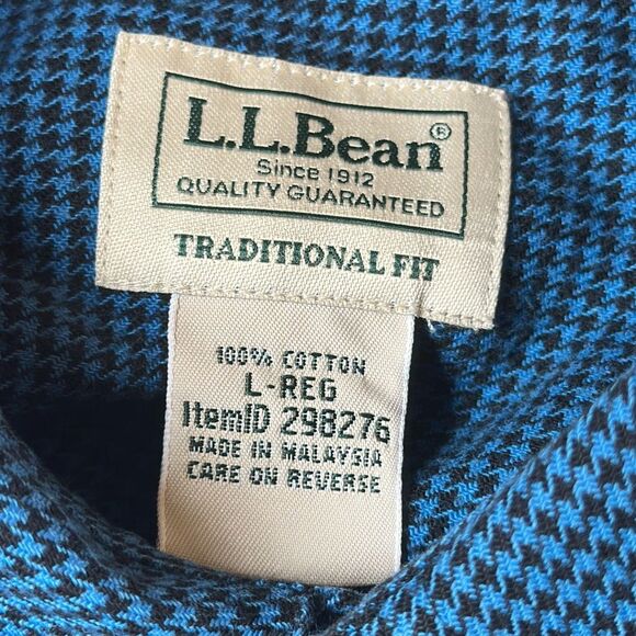 LL Bean Shirt Mens Large Blue Wicked Good Flannel Traditional Fit Houndstooth - Picture 5 of 7